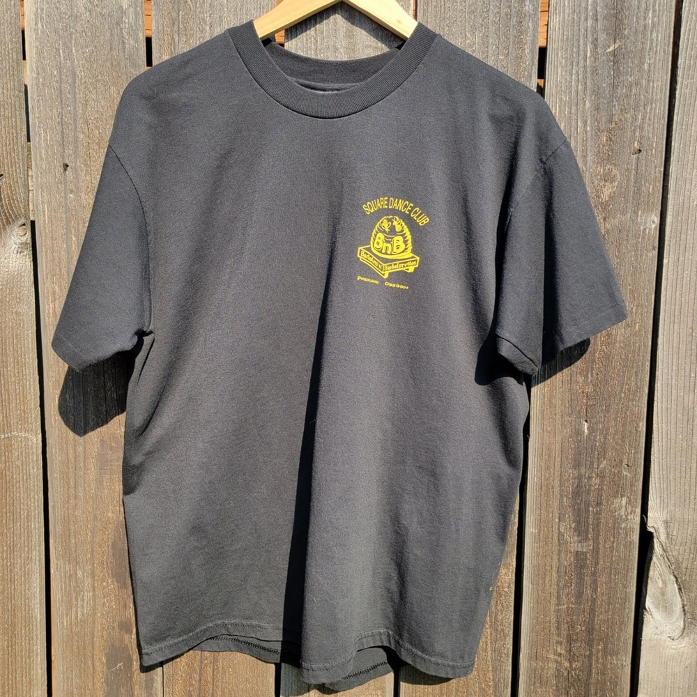 Vintage Hanes Heavyweight Single Stitch Square Dance Club Oregon T-Shirt Black L - Picture 1 of 7